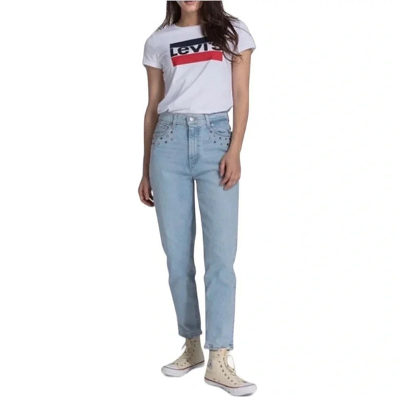 Levi’s Y2K Jewel Studded High Waisted Mom Jeans Light Wash Denim Size 24 - Picture 14 of 16